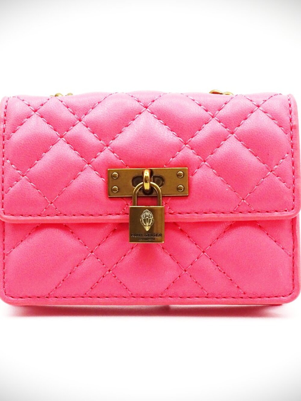 KURT GEIGER Micro Brixton Pink Comb Color Quilted Crossbody Bag - Picture 3 of 6